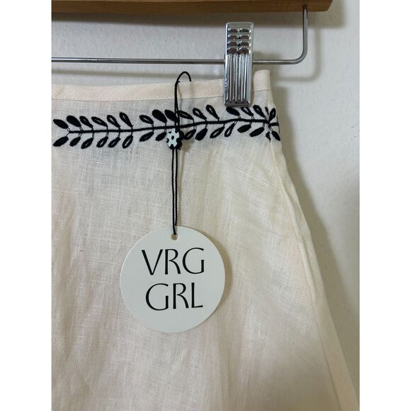 VRG GRL 100% Linen Skirt Women's 4 Midi embroidered boho spring fairy NEW - Picture 4 of 11
